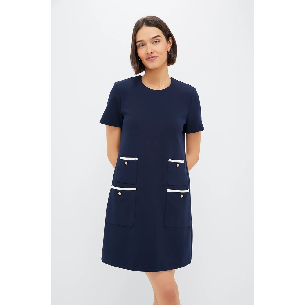 NWT Tuckernuck Francoise Dress Small Navy Knit Shift Old Money Preppy Classic